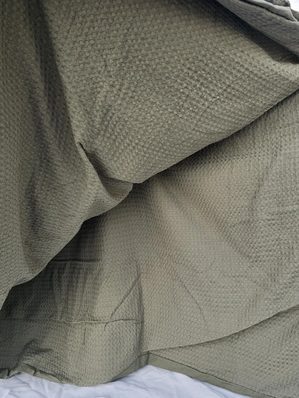 New Quince QUEEN 100% Organic Cotton Luxe Honeycomb Duvet Cover Olive Green